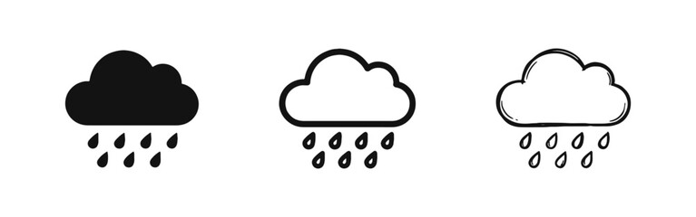 Rain cloud and weather icons in three different styles © drawing lines