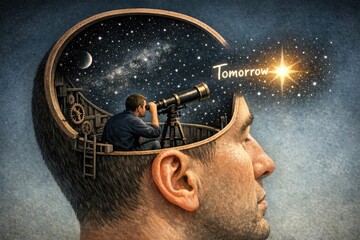 Obraz premium A person using a telescope to gaze at the night sky, potentially for astronomy or scientific purposes