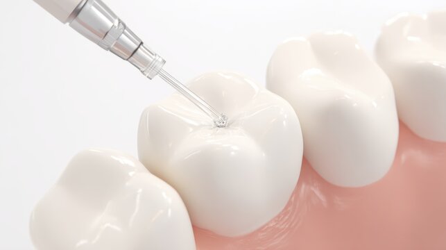 Microbrush applies silver diamine fluoride to a tooth in a clinical setting