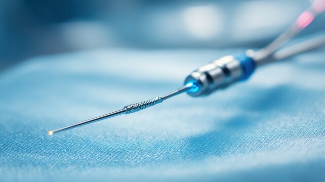 Flow reserve FFR pressure wire placed neatly on cloth surface in medical setting