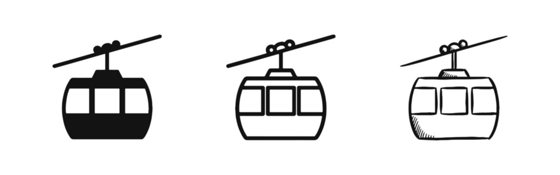 Cable Car Gondola Lift Transportation Icon Set