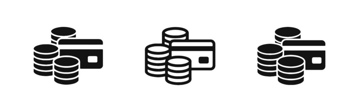 Payment Methods with Coins and Credit Card Icons - Set of Solid, Outline, and Hand-Drawn Financial Vector Symbols