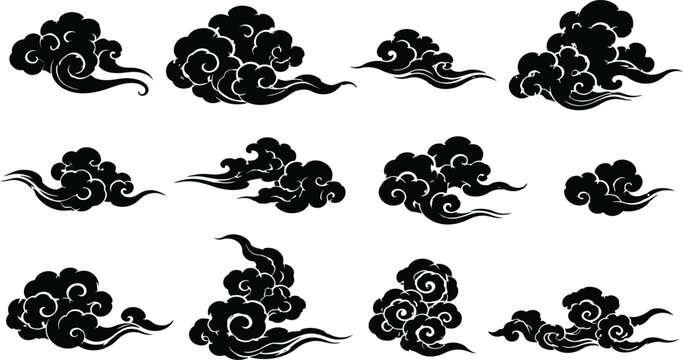 Set of traditional japanese and chinese clouds, vector illustration