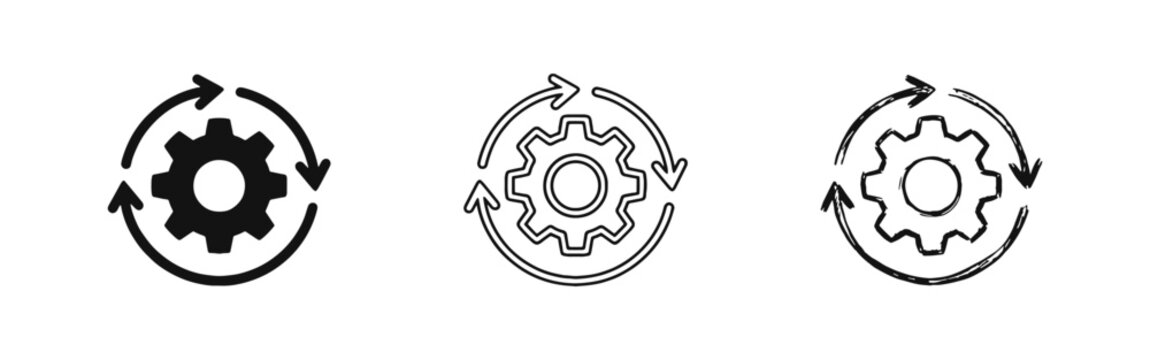 Process workflow and system automation icon set with gear and circular arrows