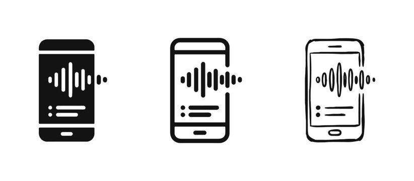 Voice recording and audio message icon set on smartphone screen