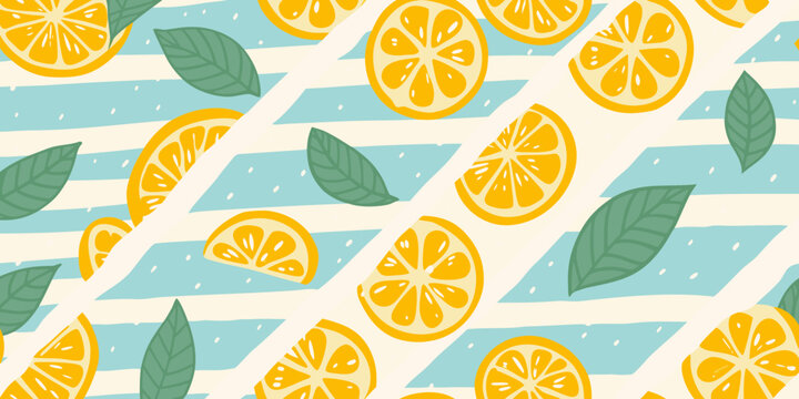 Lemon and mint leaf pattern a cheerful vector illustration