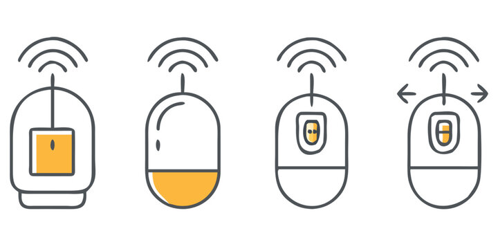 Computer Mouse Icons With Wireless Signal Line Art Style