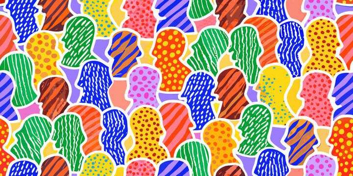 Human head shaped pattern with colorful dotted and striped fills