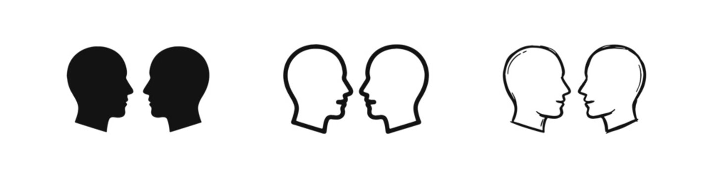 Human interaction and face-to-face communication icon set in three distinct design styles