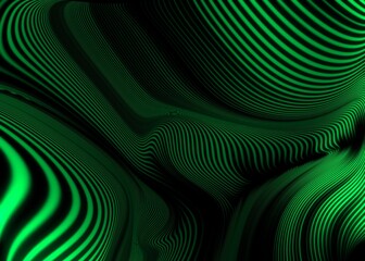 Naklejka premium a dynamic abstract background composed of glowing neon green wavy lines that twist and flow smoothly across a dark black backdrop