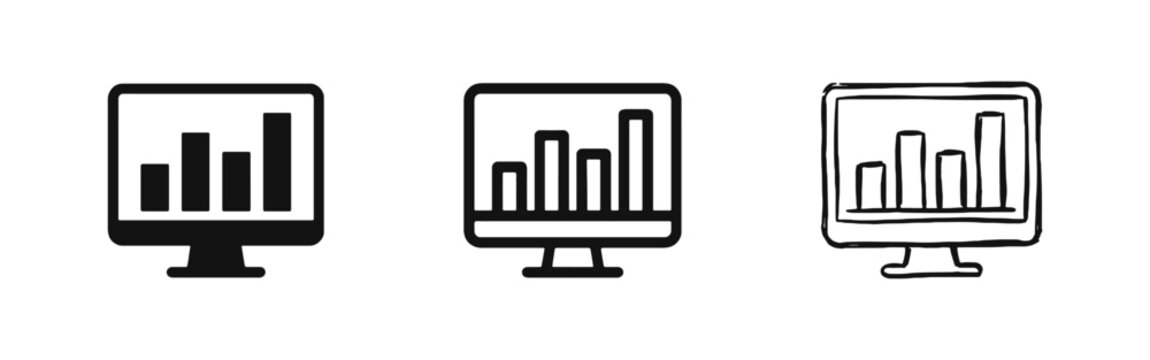 Data Analysis Bar Chart and Statistics Monitor Icon Set