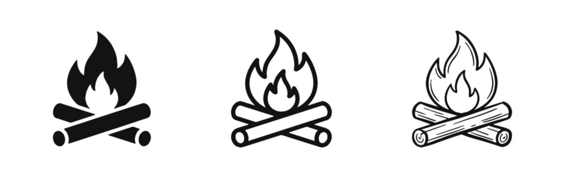 Campfire Icons Set representing Camping, Outdoor Adventure, and Warmth