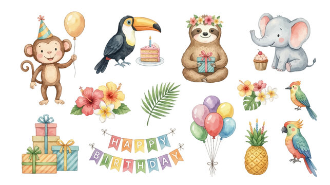 Cute jungle animal celebration