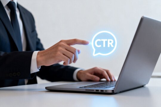 Businessman using laptop with CTR icon