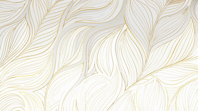 Golden feather pattern illustration features flowing lines and a delicate organic arrangement on a white background abstract beige botanical branch curve