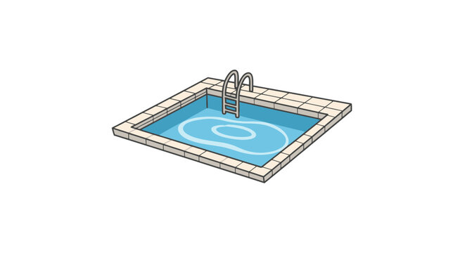 Modern swimming pool corner with tiled deck and ladders