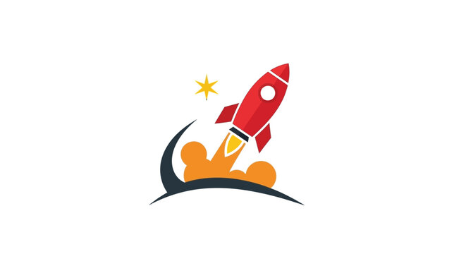 rocket launch logo design with star and smoke trail