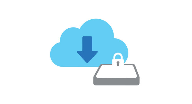 secure cloud download icon blue flat design