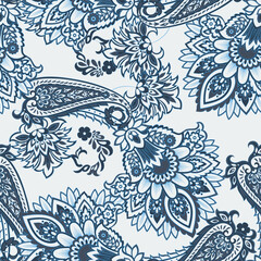 Fototapeta premium Elegant Vector Seamless Pattern with Ornamental Paisley and Flowers