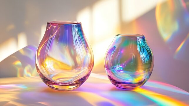 Colorful iridescent vases