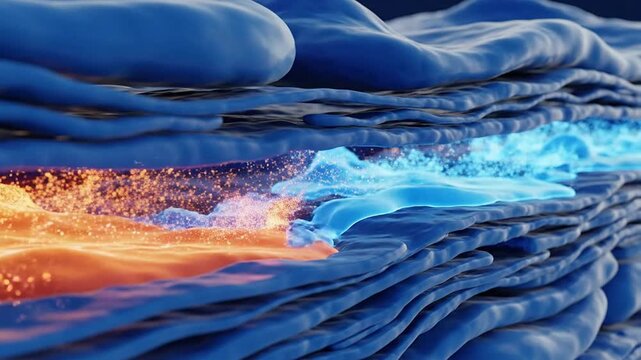 Dynamic Close-Up Of Fluid Waves Illustrating Chemical Interactions In A Vibrant Abstract Blue Background For Medical And Scientific Themes