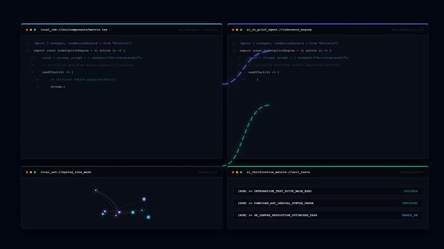 Premium AI Coding Agent Workspace - 4K Cyber IDE Developer HUD Template