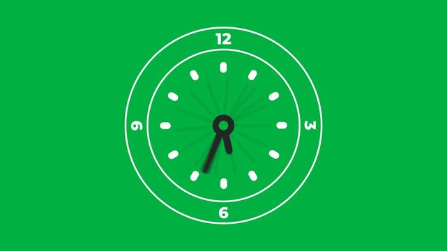 Clock Animation with Twelve Hour Time Passing on Green Screen and blur effect. Close up video of clock animation showing twelve hour time passing on green screen with detailed motion graphics in 4K