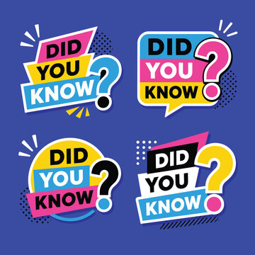 Retro pop art stickers with question marks and did you know text isolated on blue background.