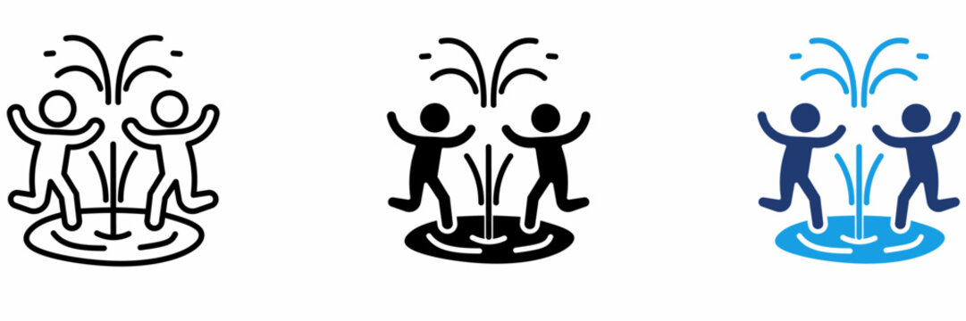 Public park fountain and playful silhouette icons.