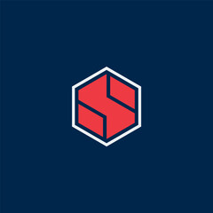 Fototapeta premium S letter initial logo in technical hexagon shape with red color