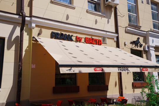 2026.05.09, Russia. Frank by Basta restaurant facade and text sign