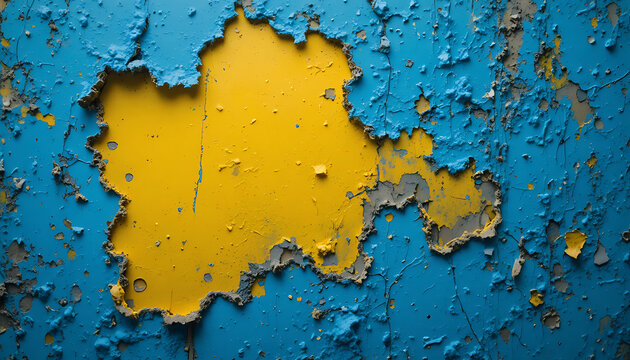 Peeling blue and yellow paint on a wall surface peeling paint blue paint chipped paint