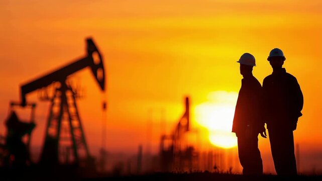 Oil field silhouette worker hard hat sunset pump jack energy industry refinery equipment oilfield workers silhouette sunset hardhat industrial energy oil worker silhouette sunset rig drilling