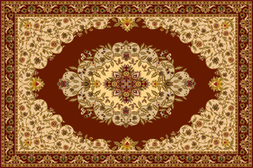 Naklejka premium Luxury Red Persian Carpet with Floral Medallion and Vintage Border