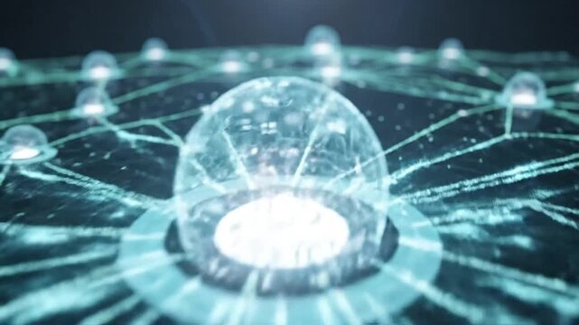 Abstract Digital Network Connection with Glowing Nodes and Lines Representing Data Flow and Communication.