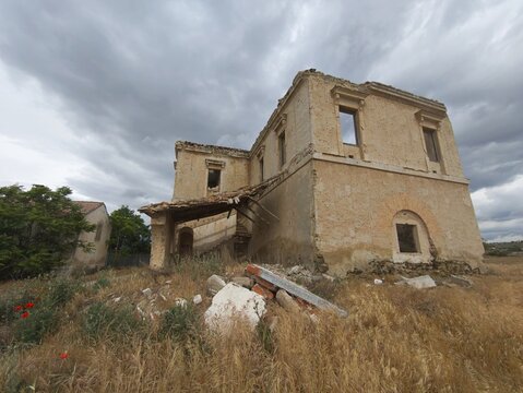 Abandoned rural house in depopulated village of Spain