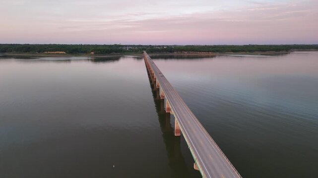 Aerial Drone View of Mile ong Bridge over Saylorvill Lake, Iowa