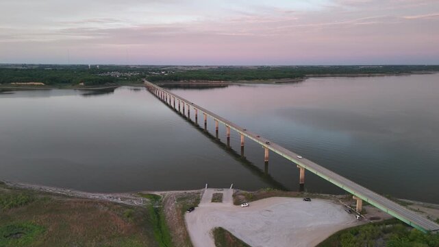 Aerial Drone View of Mile ong Bridge over Saylorvill Lake, Iowa