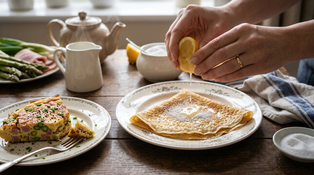 Suffolk Pancake &ndash; Traditional English Shrove Tuesday Pancake & Suffolk Fraze with Ham and Asparagus