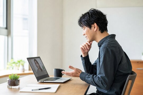 オンライン1on1ミーティングを行う男性