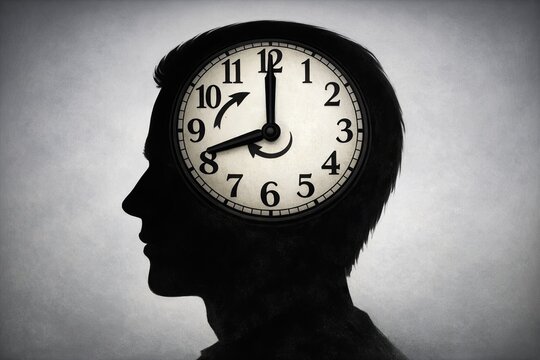 A person with a visible clock inside their head, perfect for illustrations about time, schedules or mental calculations