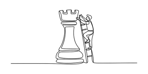 Man climbing ladder to reach top of chess rook piece, strategy and success concept © DCB Line Stocker
