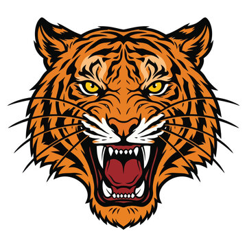 Furious Tiger Head with Open Mouth.