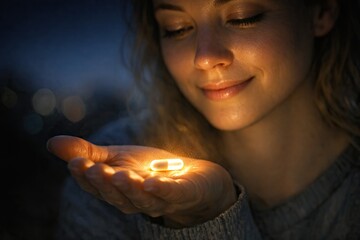 Naklejka premium A woman holds a lit candle in her hand