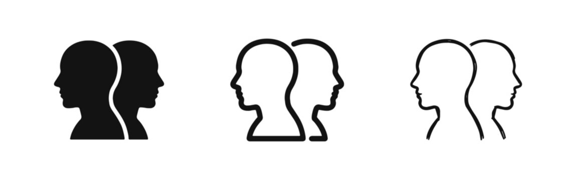 Human Profile Heads Icon Set - Mental Health and Psychology Symbols
