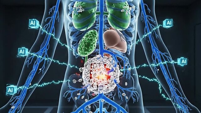 Futuristic 3D Holographic Illustration Of Human Internal Organs And Circulatory Systems Set In A Dark Background For Medical And Health Visuals