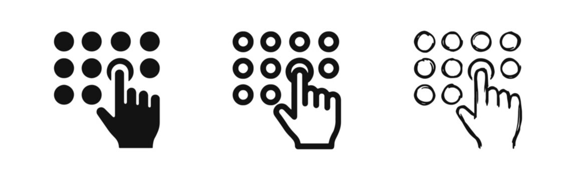 Hand Pressing Keypad Pin Code Icon Set - Security and Access Interface