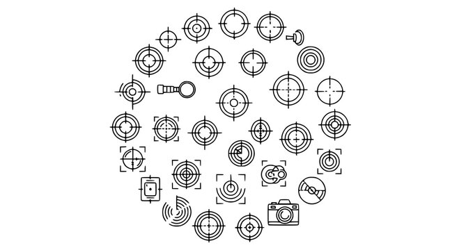 Modern precision target outline icons with bullseye crosshair and reticle symbols editable stroke vector set