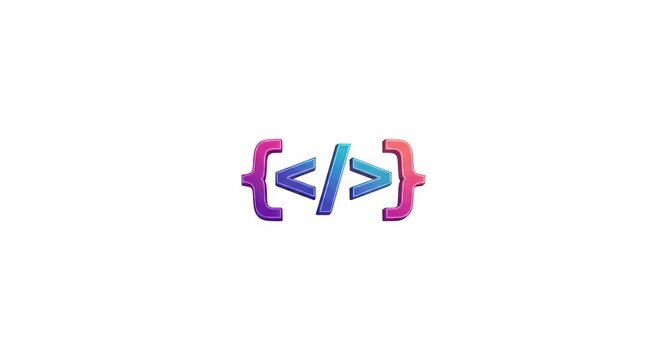 Colorful coding symbol on white background.