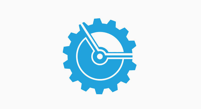 Gear with dial icon blue flat design on white background